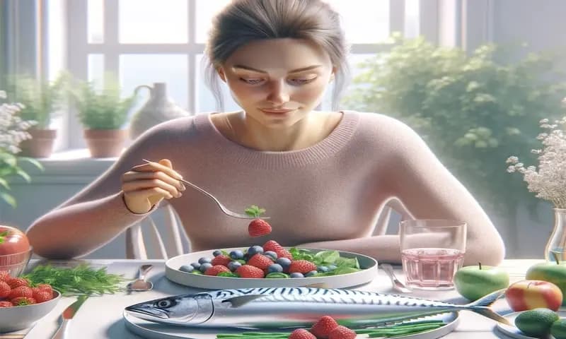 Ilustrasi seseorang sedang mengonsumsi makanan yang menurunka risiko penyakit kanker payudara. (Foto: PARBOABOA/Fika)