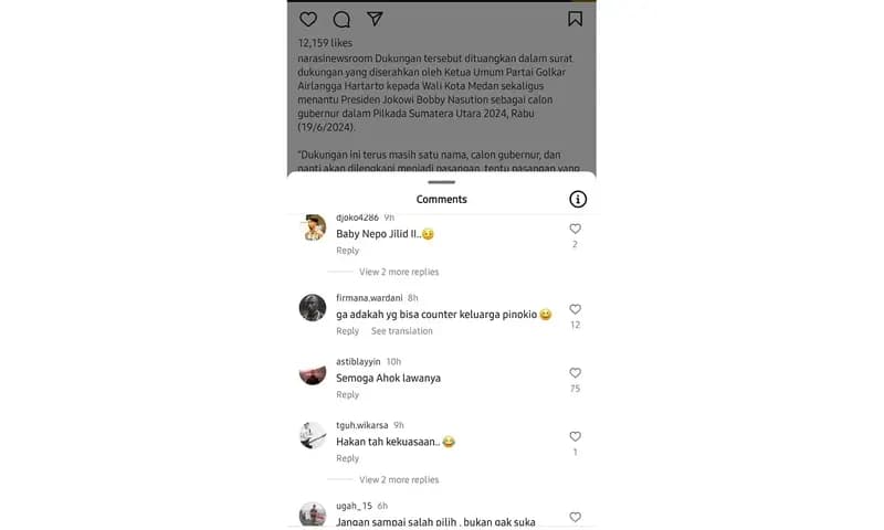 Tangkapan layar komentar kekecewaan netizen terhadap Partai Golkar yang mendukung Bobby Nasution dibandingkan Musa Rajekshah. (Foto: PARBOABOA/Fika)