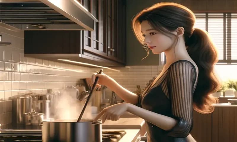 Ilustrasi ibu rumah tangga sedang memanaskan makanan sisa hari sebelumnya di dapur. (Foto: PARBOABOA/Fika)