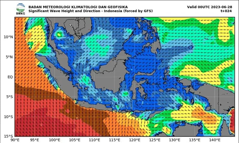 BMKG mengeluarkan peringatan dini gelombang tinggi yang berpeluang terjadi di sejumlah wilayah perairan Indonesia. (Foto: BMKG)
