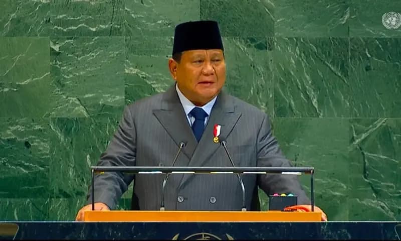 Presiden Prabowo saat memberikan pidato dalam Konferensi Tingkat Tinggi (KTT) PBB di Amerika Serikat (Foto: dok. PBB).
