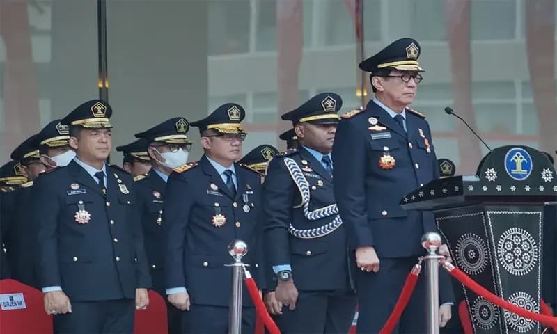 Menteri Hukum dan Hak Asasi Manusia, Yasonna Laoly, di Gedung Kemenkumham. (Foto: PARBOABOA/Ferry Sabsidi)