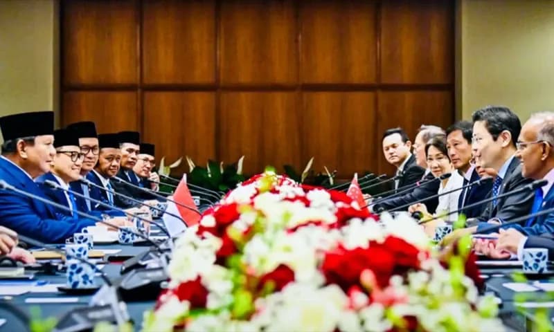 Presiden Republik Indonesia Prabowo Subianto melakukan pertemuan bilateral tahunan Leaders’ Retreat dengan Perdana Menteri Singapura Lawrence Wong, pada Senin, 16 Juni 2025. (Foto: Dok. BPMI Setpres)
