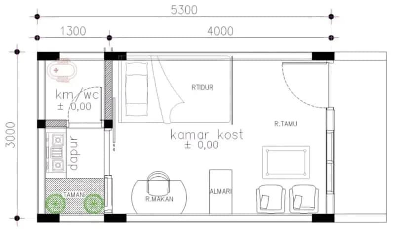 Denah kamar kost 3x4, foto: Mirach Interior