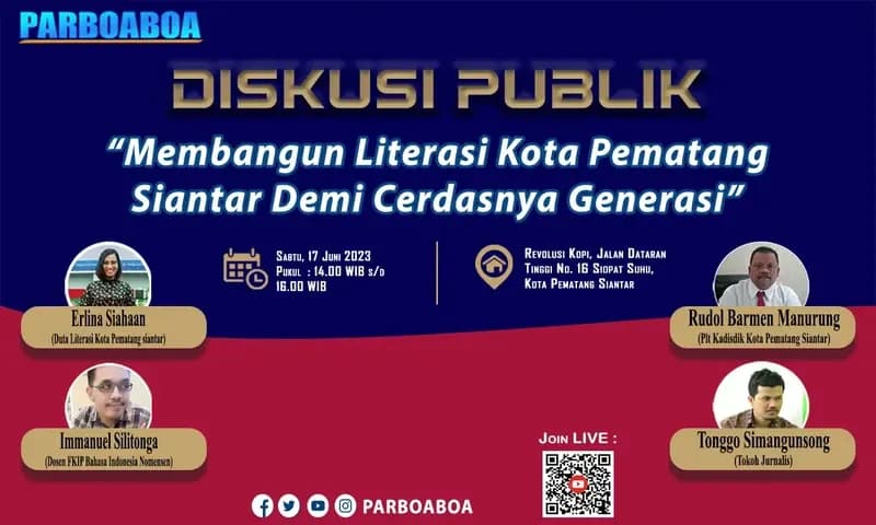 PT Parboaboa Media Utama menggelar Diskusi publik bertema Membangun Literasi Kota Pematang Siantar Demi Cerdasnya Generasi, digelar Sabtu (17/6/2023). (Foto: PARBOABOA/Bastian)