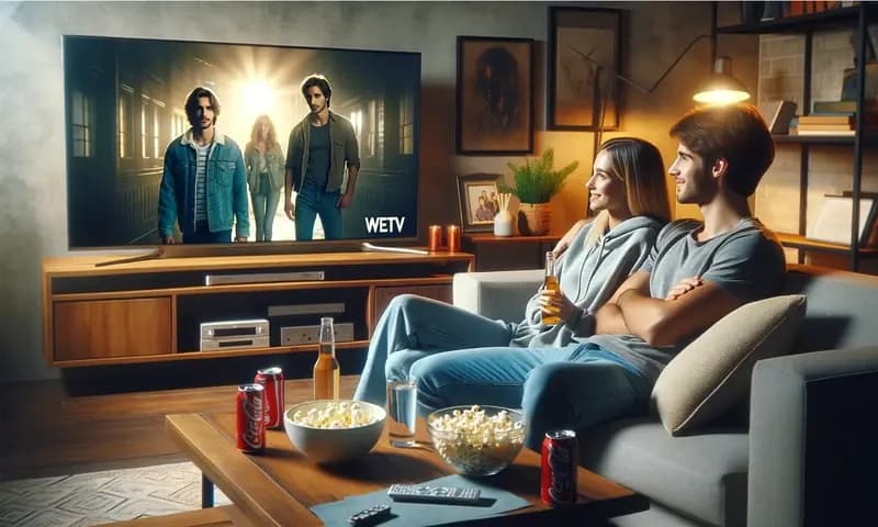 Ilustrasi sepasang kekasih yang tengah menyaksikan film di platform WeTV (Foto: Parboaboa/Ratni)