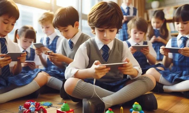 Ilustrasi anak sekolah bermain game online. (Foto: PARBOABOA/Ronald SIbuea)