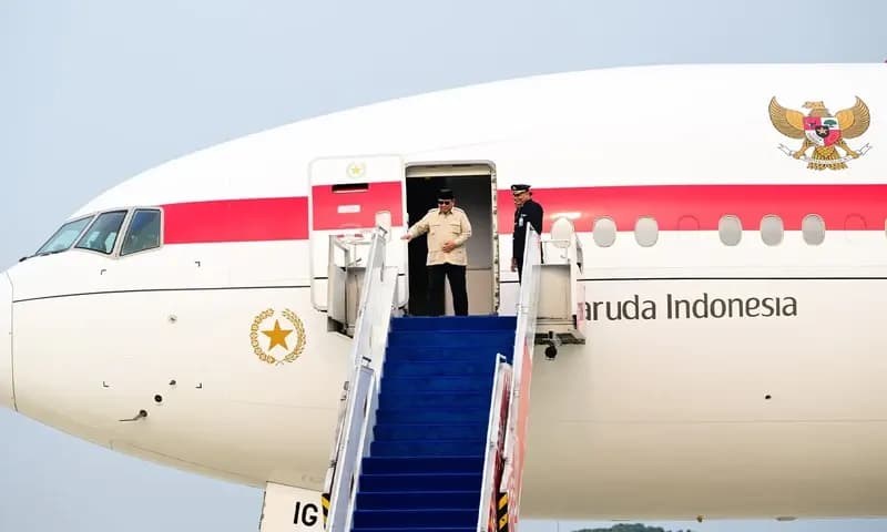 Presiden Prabowo saat tiba di Pangkalan TNI AU Halim Perdanakusuma setelah melakukan safari diplomatik ke beberapa negara. (Foto: dok. BPMI Setpres)