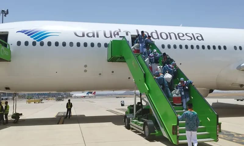 Jemaah calon haji Indonesia asal Sumatra Utara telah tiba dengan selamat di Bandara Amir Muhammad bin Abdul Aziz (AMAA) di Madinah, hari ini, Rabu (24/5/2023). (Foto: Dok. Kemenag Sumut))