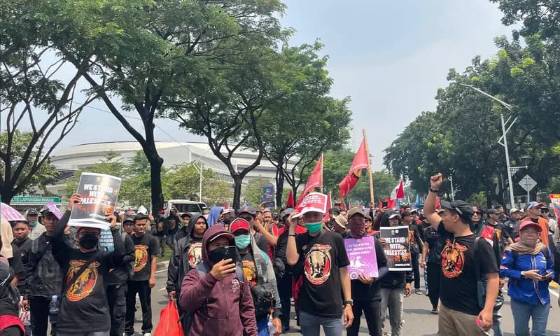 Konfederasi Serikat Pekerja Indonesia (KSPI) memberikan rapor merah untuk pemerintahan Prabowo-Gibran (Foto: PARBOABOA/Defri)