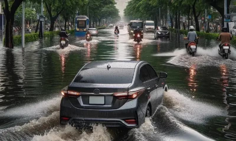 Ilustrasi mobil terendam banjir. (Foto: PARBOABOA/Norben Syukur)