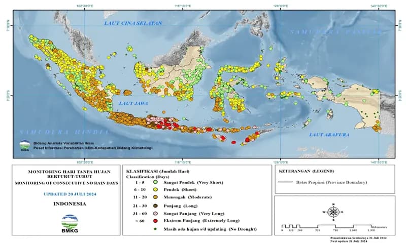Peta sebaran hari tanpa hujan yang dirilis Badan Meteorologi dan Geofisika (BMKG). (Foto: bmkg.go.id)