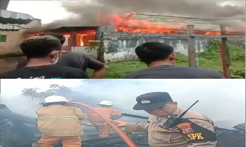 Rumah Milik Abdul Munir Siregar di Jalan KF Tandean, Gang Antara, Kelurahan Bandar Utama, Kecamatan Tebing Tinggi terbakar (Foto: f:ist mistar)