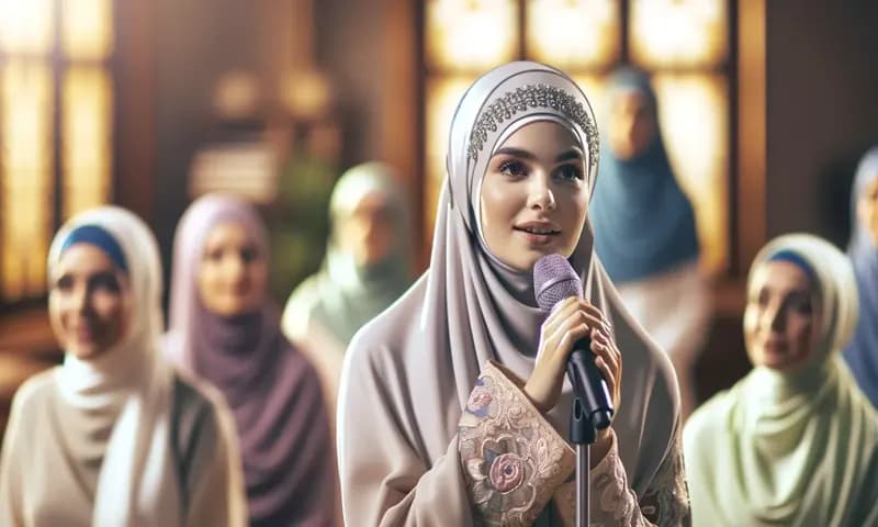 Ilustrasi seorang wanita yang sedang mengumandangkan sholawat bulan rajab pada acara pengajian (Foto: Parboaboa/Ratni)