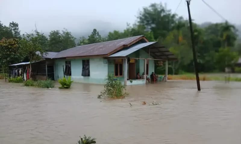 Sebuah rumah warga di Tapanuli Utara yang terendam banjir pada Selasa (25/11/2025) (Foto: dok. BPBD Kabupaten Tapanuli Utara)
