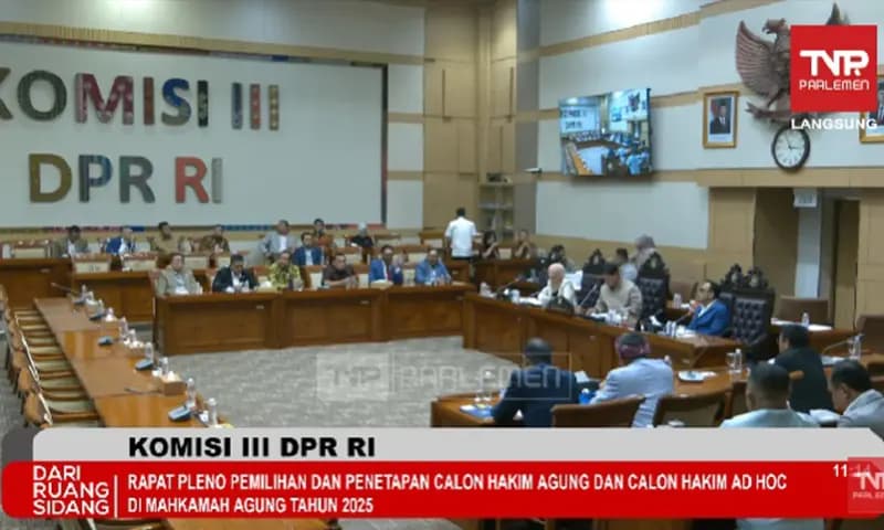 Suasana rapat pleno pemilihan dan penetapan calon Hakim Agung oleh Komisi III DPR RI, Selasa (16/9/2025) (Foto: Tangkapan Layar Youtube TVR Parlemen)