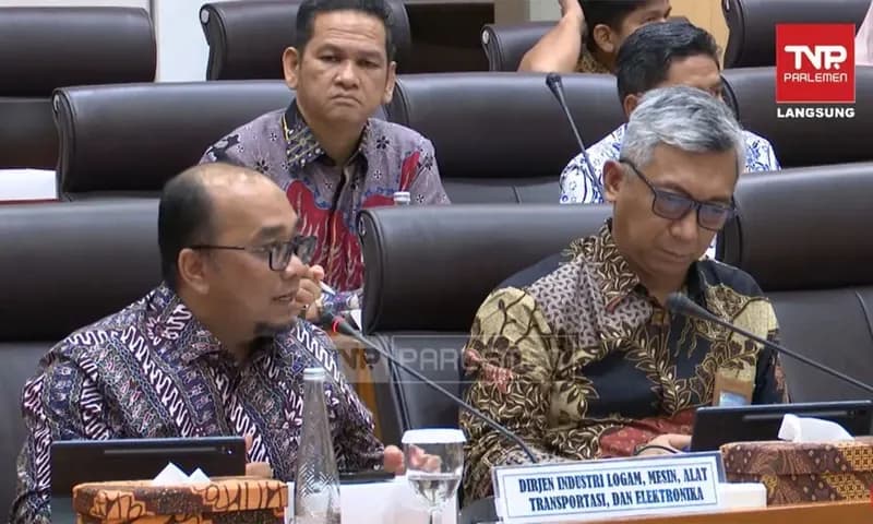 Dirjen Industri Logam, Mesin, Alat Transportasi dan Elektronik (ILMATE) Kemenperin Setia Diarta (kiri) saat memberikan penjelasan soal kasus radioaktif dalam RDP bersama Komisi VII DPR RI (Foto: Tangkapan Layar TV Parlemen).