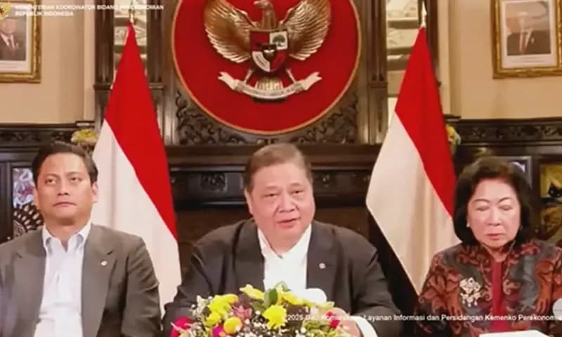 Menko Perekonomian Airlangga Hartarto Saat Memberi Keterangan Pers dari Washington DC. (Foto: Kantor Kemenko Pereknomian)