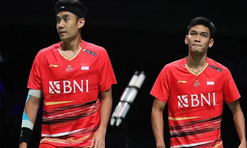 Pasangan ganda putra Muhammad Shohibul Fikri dan Bagas Maulana, kalah bertanding di babak final Denmark Open 2023 (Foto: X/ INABadminton)