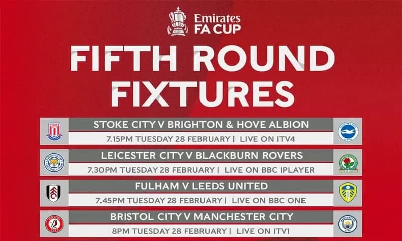 Empat pertandingan babak kelima Piala FA 2022/2023 telah dilangsungkan pada Rabu (1/3/2023) dini hari WIB. Dari keempat pertandingan tersebut, dua klub dari Premier League, yaitu Leicester City dan Leeds United, harus tersingkir. Sementara itu, Manchester