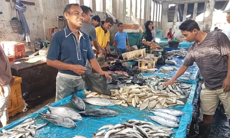 Sejumlah ibu-ibu rumah tangga di Kota Tebing Tinggi, Sumatra Utara komplain karena harga ikan laut melonjak dalam dua hari terakhir. (Foto: PARBOABOA/Ansori)