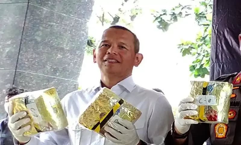 Wakil Direktur Tindak Pidana Narkoba (Wadirtipidnarkoba) Bareskrim Polri Kombes Jayadi, saat menunjukan barana bukti. (PARBOABOA/Michael Siburian)