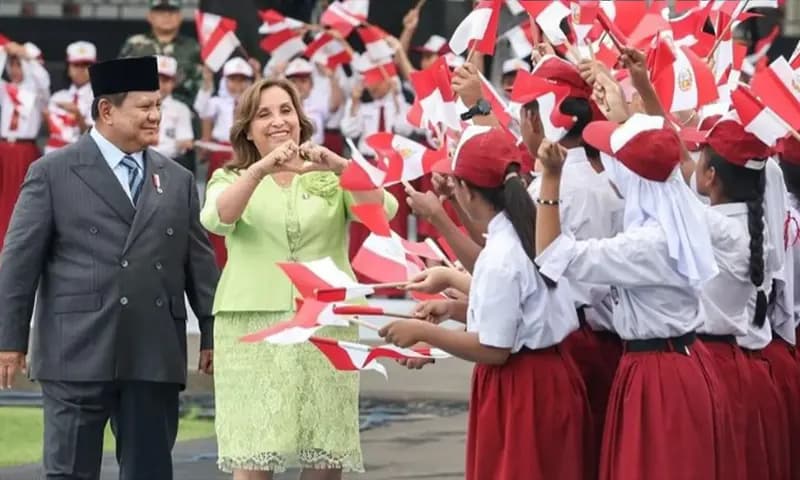 Presiden Republik Indonesia Prabowo Subianto menerima kunjungan Presiden Republik Peru Dina Ercilia Boluarte Zegarra di Istana Merdeka, Jakarta Pusat, Senin (11/8/2025). (Foto: IG/@prabowo)