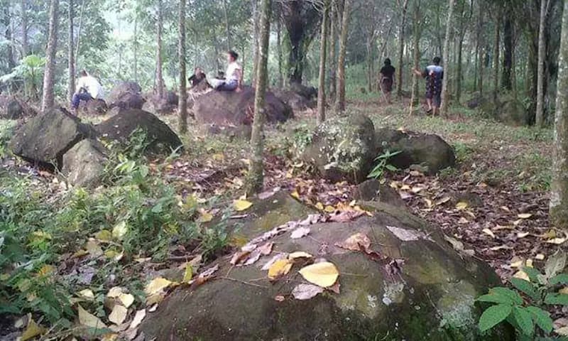 Temuan punden berundak di Desa Mariah Nagur, Kecamatan Sipispis, Kabupaten Serdang Bedagai, Sumatra Utara oleh komunitas Sunda Bali dan Sanggar Budaya Rayantara. (Foto: Rayantara/Sultan Saragih)