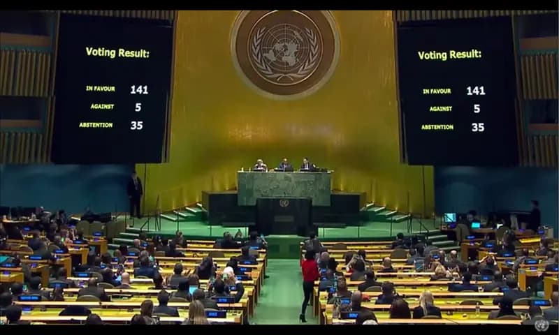 Sidang Majelis Umum PBB Sesi Khusus Darurat (Emergency Special Session), di Markas Besar PBB, New York pada Rabu (2/3). (Foto: Youtube United Nations)