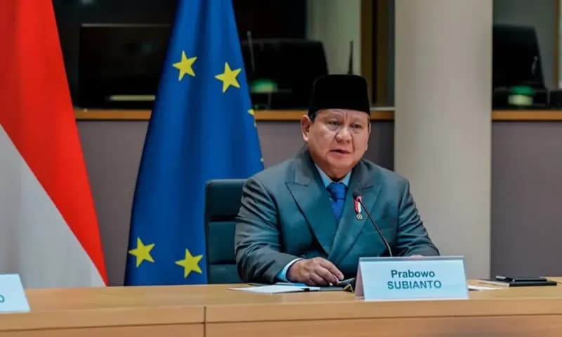Prabowo saat hadiri pertemuan dengan Presiden Dewan Eropa, Antonio Costa di Belgia, Minggu (13/7). (Foto: Dok. BPMI Setpres).